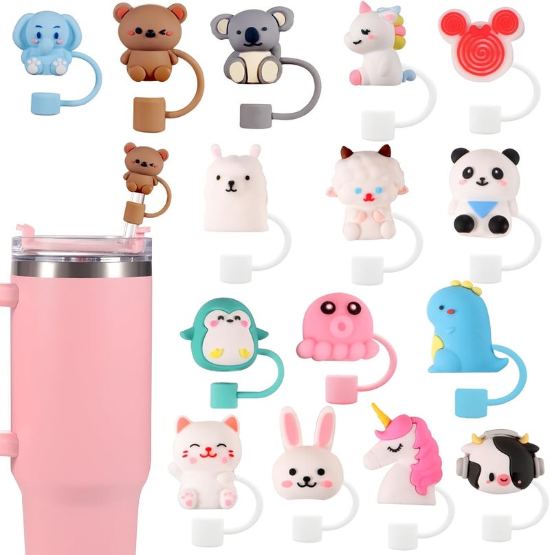 DALOO 15 PCS Cute Silicone Straw Cover Cap for Stanley Cup Accessories,Simple Modern Straw Covers,10mm Straw Topper Compatible with 30&40 Oz Tumbler (#3) - Image 1